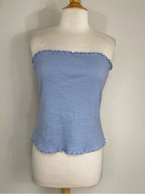 NWOT New Haute Fox Womens Baby Blue Smock Lettuce Hem Strapless Tube Top 1X